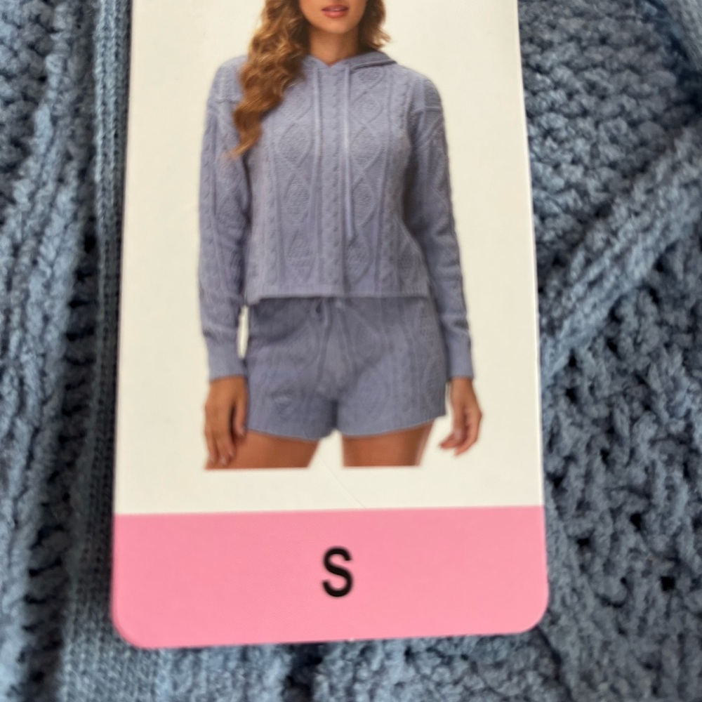525 Blue Knit Hoodie & Short Pajama Set